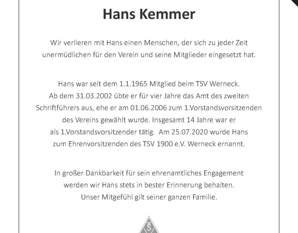Nachruf Hans Kemmer