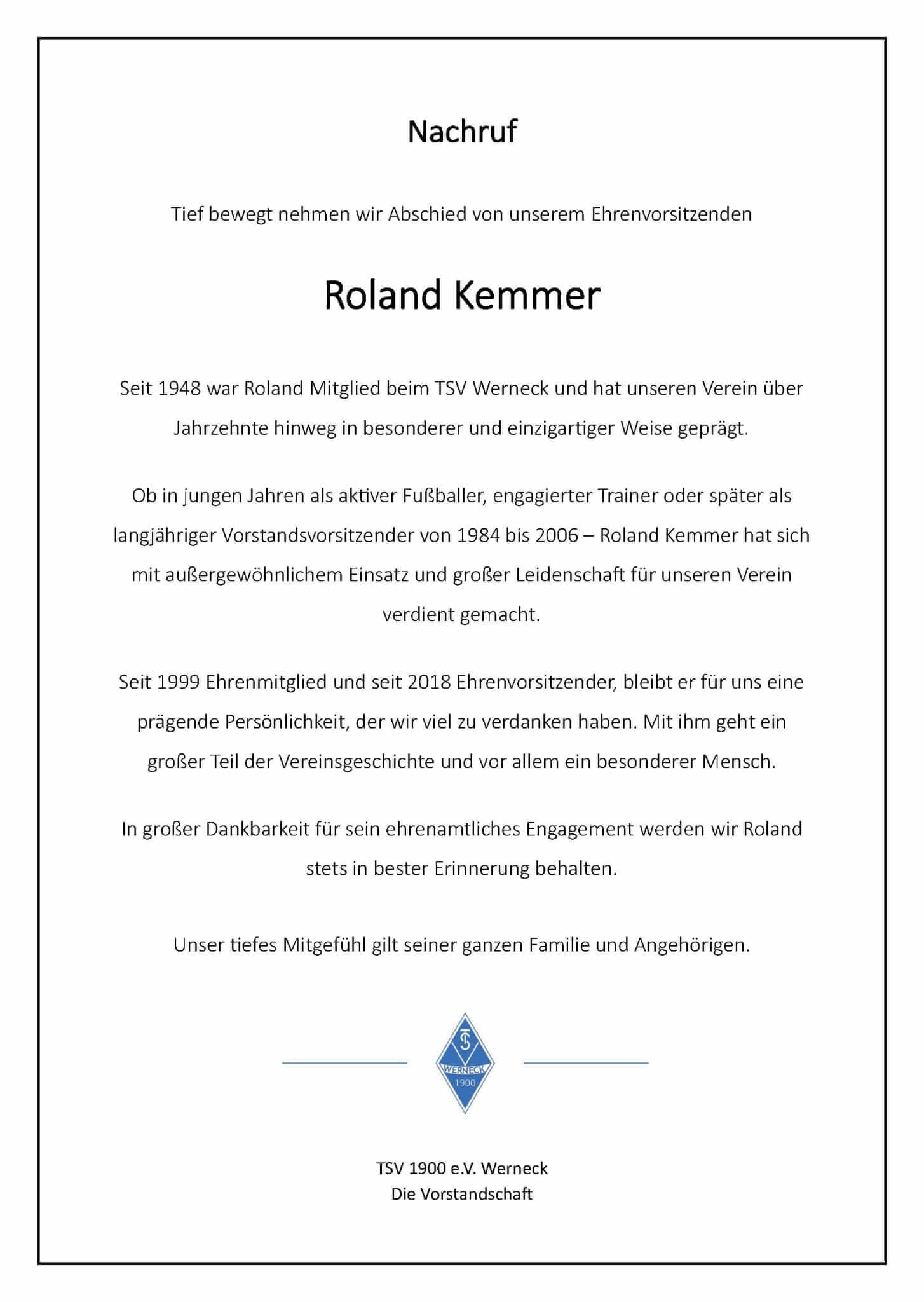 Nachruf Roland Kemmer